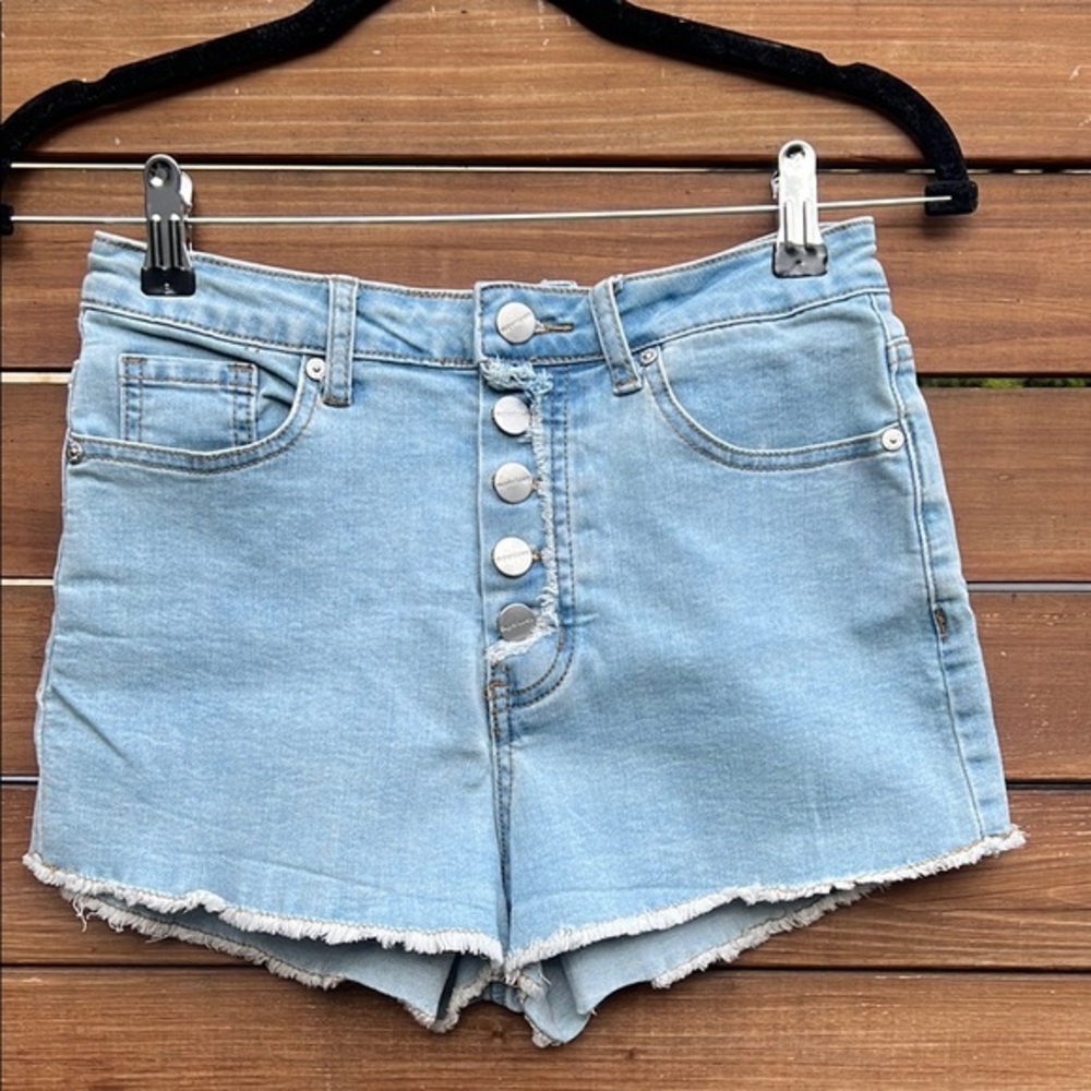 Denim Blue Button Down Women's Shorts